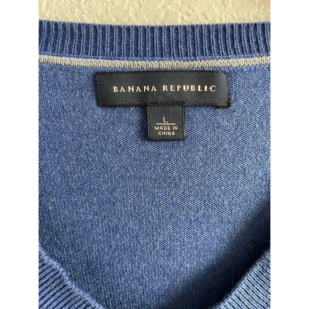 Banana Republic V-neck Silk Cashmere Sweater Blue Large Preppy Academia - Picture 5 of 8